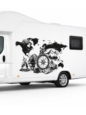 Dünya Çadır Kampı Pusula Karavan Sticker