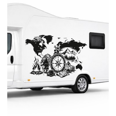 Dünya Çadır Kampı Pusula Karavan Sticker