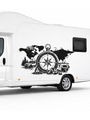 Pusula Dünya Çekme Karavan Sticker Pusula Dünya Çekme Karavan Sticker