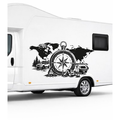 Pusula Dünya Çekme Karavan Sticker Pusula Dünya Çekme Karavan Sticker