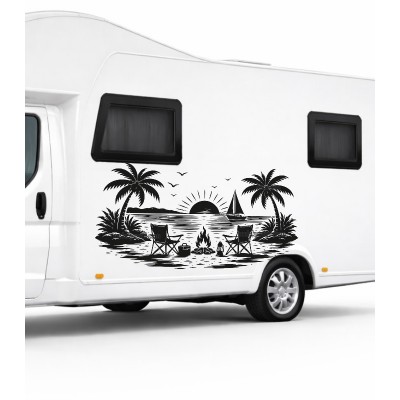 Yelkeni ve Deniz Manzarası Karavan Sticker Yelkeni ve Deniz Manzarası Karavan Sticker