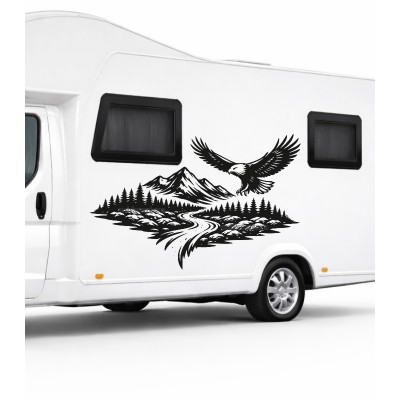 Doğa Manzarası ve Kartal Karavan Sticker