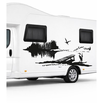 Göl Manzarası ve Leylekler Karavan Sticker