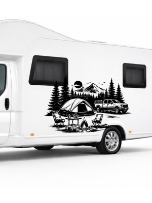 Çadır Kamp Dağ Manzarası Karavan Sticker