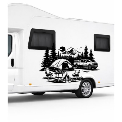 Çadır Kamp Dağ Manzarası Karavan Sticker