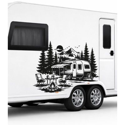 Manzara Kamp Çekme Karavan Sticker