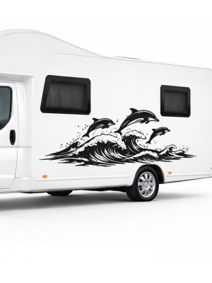 Yunuslar ve Deniz Dalgası Karavan Sticker Yunuslar ve Deniz Dalgası Karavan Sticker