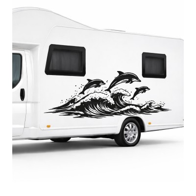 Yunuslar ve Deniz Dalgası Karavan Sticker