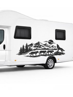 Kurt Sürüsü ve Doğa Manzarası Karavan Sticker