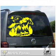 Doğa Manzara ve Atlar Karavan Sticker. Off Road Çıkartmaları 