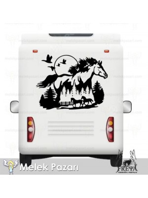 Doğa Manzara ve Atlar Karavan Sticker. Off Road Çıkartmaları