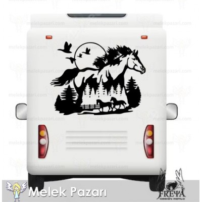 Doğa Manzara ve Atlar Karavan Sticker. Off Road Çıkartmaları