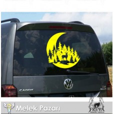 Ay Manzarası Geyik ve Orman Karavan Sticker. Off Road Çıkartmaları 