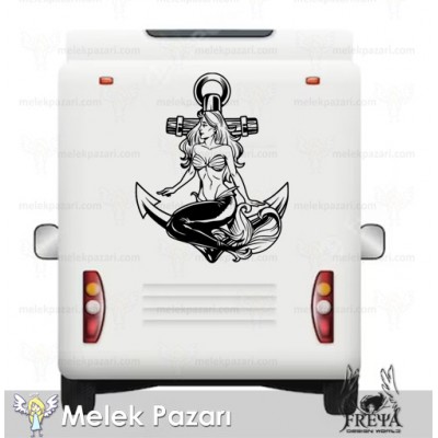 Gemi Çapası ve Denizkızı Off Road Karavan Tekne Sticker