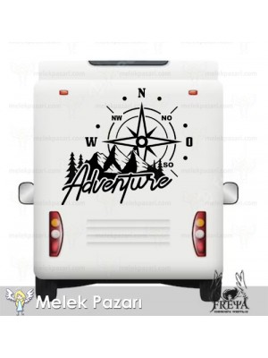 Adenture Dağ Manzarası Pusula Off Road Karavan Sticker, Çıkartma