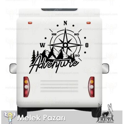 Adenture Dağ Manzarası Pusula Off Road Karavan Sticker, Çıkartma