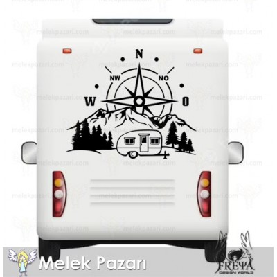 Çekme karavan Pusula Karavan Sticker. Karavan Çıkartmaları