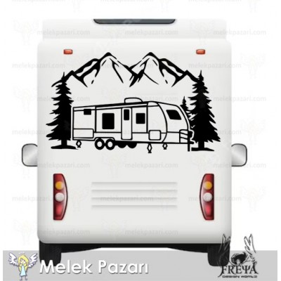 Dağ Manzarası Çekme Karavan Sticker. Çekme Karavan Çıkartmaları