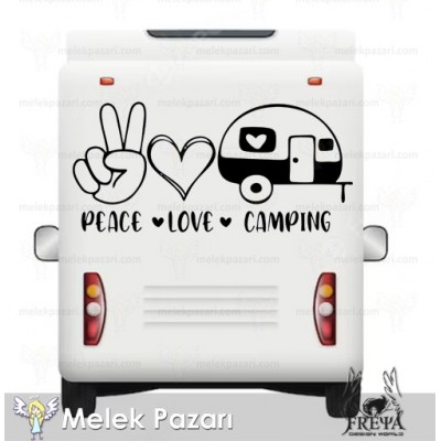 Peace Love Camping Karavan Sticker. Çekme Karavan Çıkartmaları