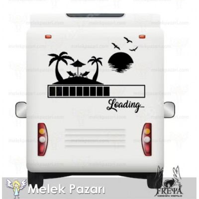 Loading Palmiye Gün Batımı Karavan Sticker. Karavan Çıkartmaları Loading Palmiye Gün Batımı Karavan Sticker. Karavan Çıkartmaları