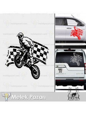 Damalı Yarış Bayrağı Cross Motor Sticker