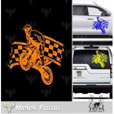 Damalı Yarış Bayrağı Cross Motor Sticker 