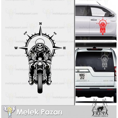 Motorlu Kurukafa Pusula Sticker