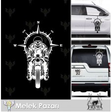 Motorlu Kurukafa Pusula Sticker 