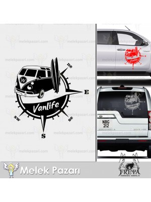 Vanlife Sörf Tahtası ve Pusula Karavan Sticker. Tatil karavan Çıkartması