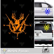 Geyik Avı ve Pusula Sticker. Avcılık Pusula Sticker 