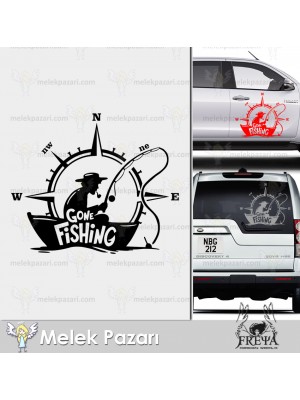 Gone Fishing Balık Avı Pusula Araba Sticker Gone Fishing Balık Avı Pusula Araba Sticker