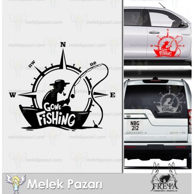 Gone Fishing Balık Avı Pusula Araba Sticker