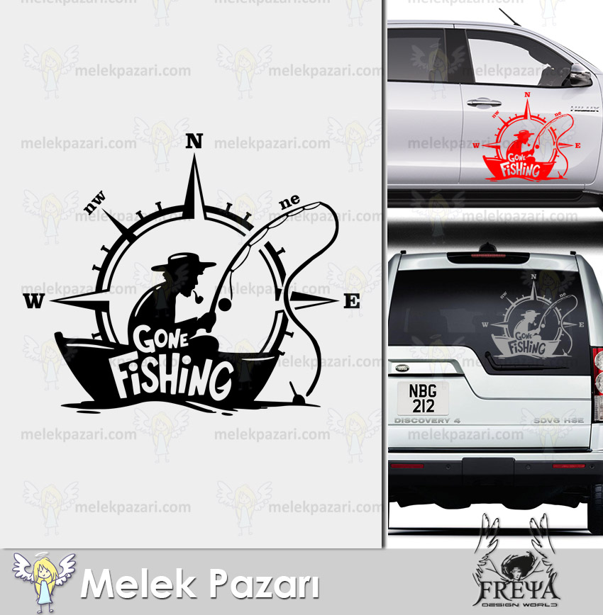 Gone Fishing Balık Avı Pusula Araba Sticker