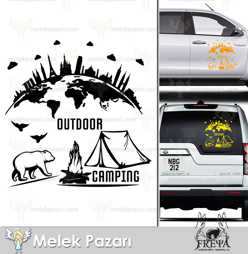 Outdoor Kamp Karavan Sticker. Dünya Karavan Sticker