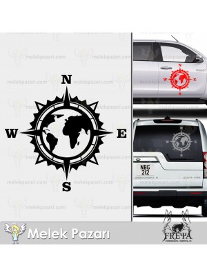 Pusula Dünya Off Road Karavan Sticker. Dünya Haritası Sticker.
