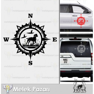 Av Köpeği Pusula Sticker. Avcılık Sticker. Off Road Pusula Sticker