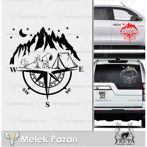 Pusula Karavan Sticker. Kamp Yapan Köpekler Pusula Karavan Çıkartması