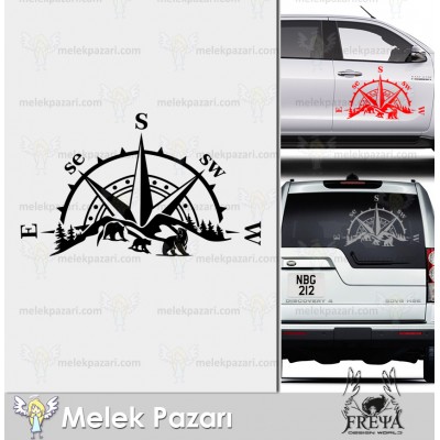 Manzara Pusula Oto Sticker, Pusula Karavan Sticker. Ayı Sürüsü Pusula Karavan Çıkarması