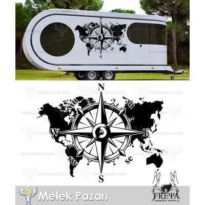 Dünya Pusula Off Road Karavan Sticker