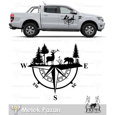 Geyik, Ayı ve Pusula Oto Sticker, Pusula Karavan Sticker. Ayı ve Geyik Karavan Çıkarması