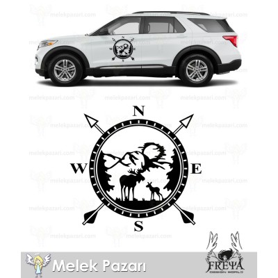 Geyik Pusula Oto Sticker, Pusula Karavan Sticker. Pusula Geyik Karavan Çıkarması