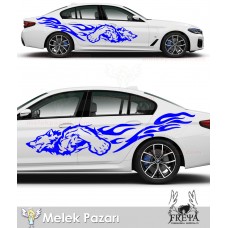Kurt Alevli Yan Kapı Araba Sticker. Alevli Kurt Oto Arka Çamurluk ve Kapı Çıkartması 