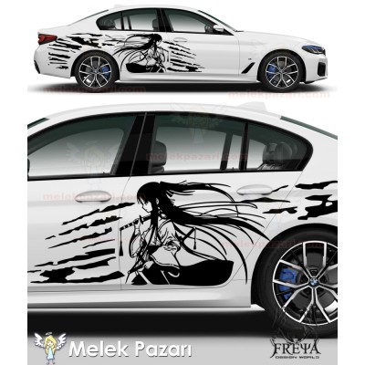 Samuray Kız Yan Kapı Oto Sticker, Samurai Girl Arka Çamurluk Araba Çıkartma