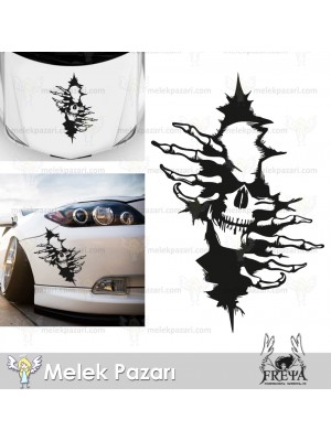 Kura Kafa Araba Kaput Sticker. İskelet Araba Sticker
