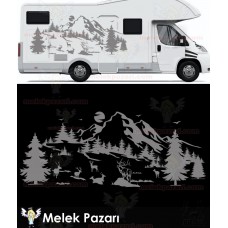 Geyik Sürüsü Karavan Sticker. Geyik Doğa Manzara Kamp Karavan Sticker 
