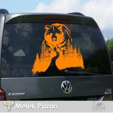 Ayı Orman Manzara Kamp Karavan Sticker, Off Road Sticker 