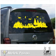 Kamp Çadırı ve Dağ Manzarası Karavan Sticker 