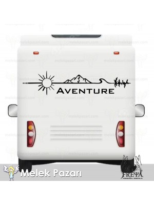 Adventure Dağ ve Güneş Karavan Sticker, Karavan Çıkartmaları