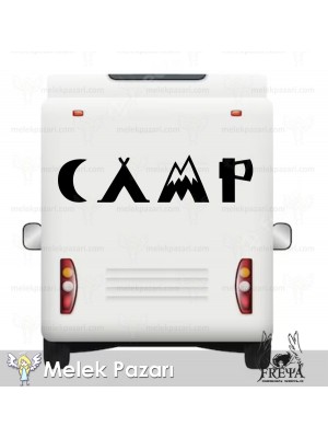 Kamp Doğa Karavan Sticker. AY, Dağ, Çadır ve Balta Karavan Sticker