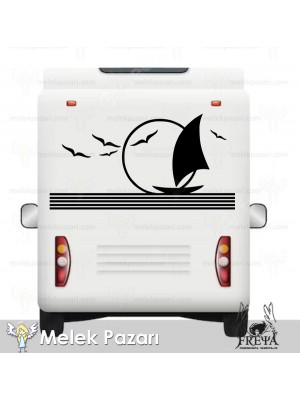 Martılar ve Yelkenli Karavan Sticker. Karavan Çıkartmaları